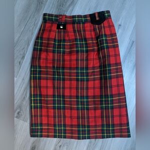 Vtg Brendella 100%‎ Wool Plaid Midi Skirt Size 26
